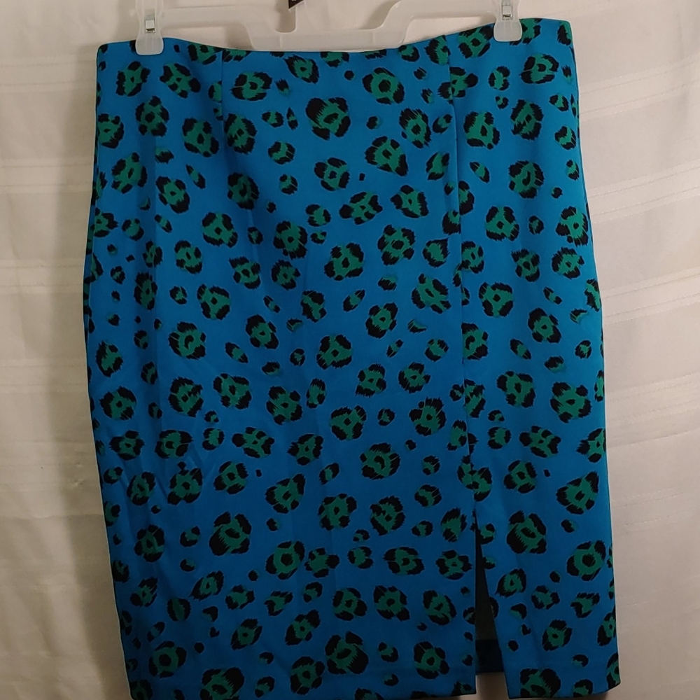 Blue and Green Leopard Print Pencil Skirt